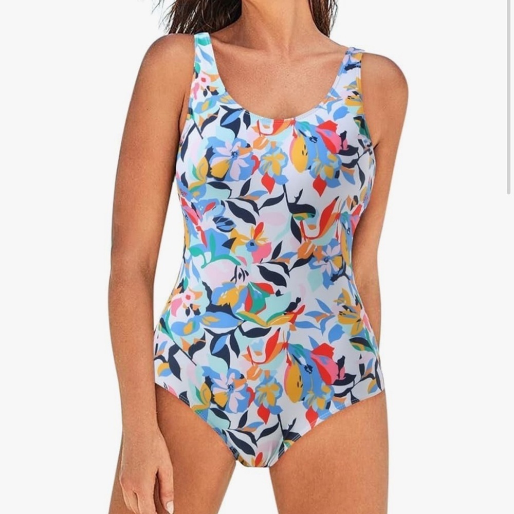 Tropical Print Multi Color Floral One-Piece Swimsuit Size Large - Picture 2 of 14